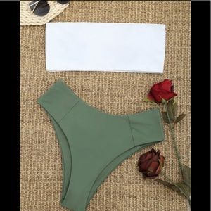 High cut two-toned bandeau bikini set